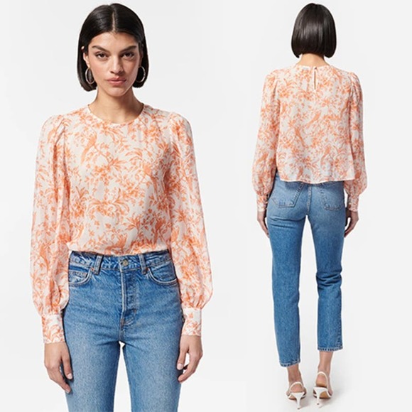 NEW Cami NYC Analys Long Sleeves Papaya Toile Orange and White Blouse Top - Picture 7 of 7